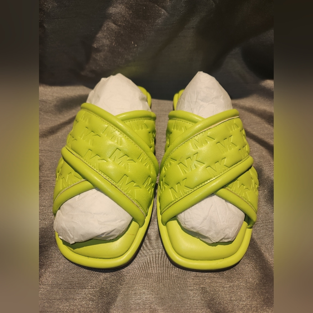 Michael Kors • Gideon Slides • Bright Limeade • Embossed Logo • Size 6 • Unisex